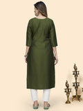 Vbuyz Women's Embroidered Straight Viscose Green Stitched Kurta