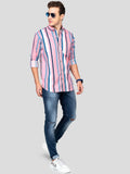 Paul Street Lycra Blend Stripes Full Sleeves Slim Fit Mens Casual Shirt